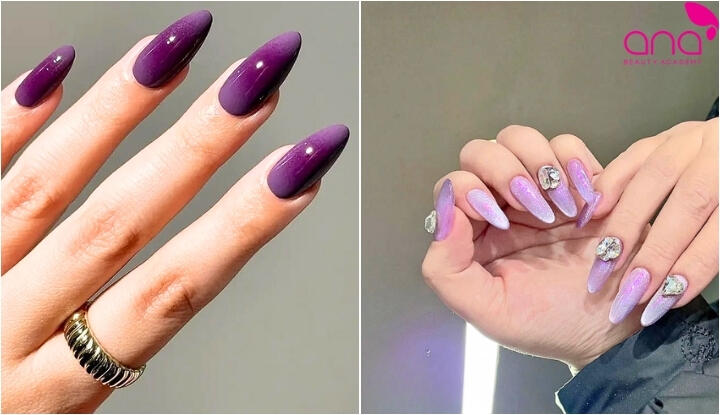 Các mẫu nail móng nhọn tròn theo màu sắc