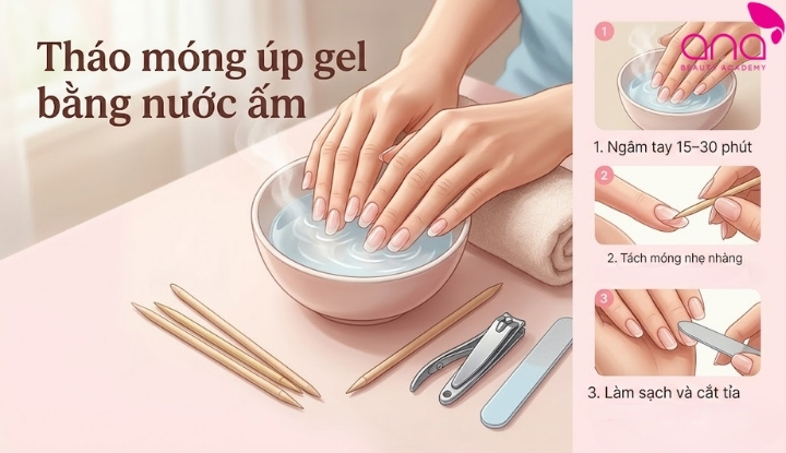 Cách tháo móng úp gel tại nhà bằng nước ấm