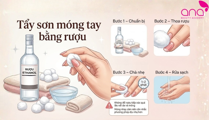 Tẩy sơn móng tay bằng rượu