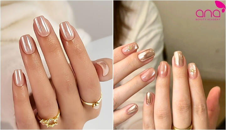 Nail tráng gương rose gold nữ tính