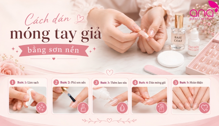 Cách dán móng tay giả bằng sơn nền
