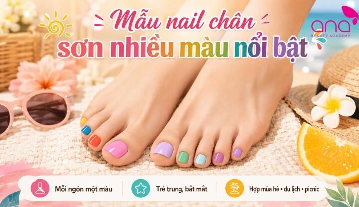 Mẫu nail chân sơn nhiều màu nổi bật