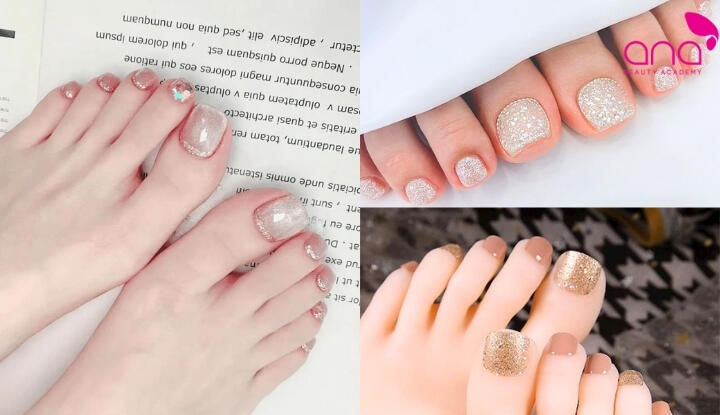 Mẫu nail chân sơn nhũ lấp lánh