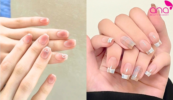 Tập trung họa tiết ở đầu móng giúp móng ngắn nổi bật