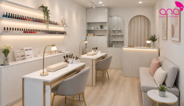 Tiệm nail trắng xám