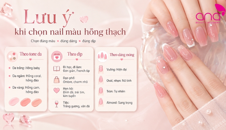 Lưu ý khi chọn nail màu hồng thạch