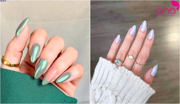 Nail tráng gương xanh nổi bật