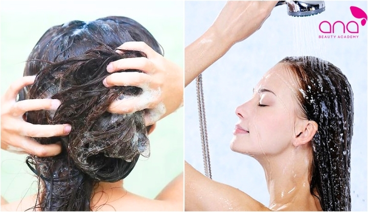 Xả sạch bọt dầu gội giúp tóc không bết dính, khô cứng