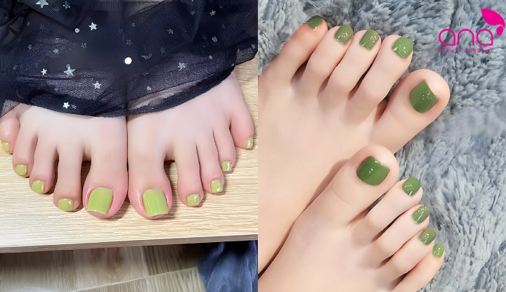 Sơn móng chân màu xanh bơ