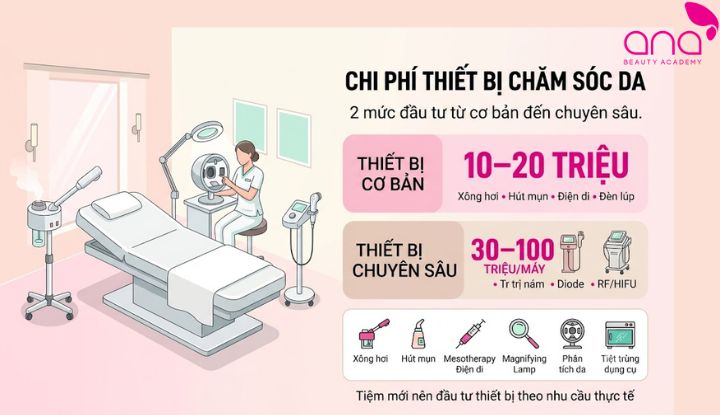 chi phí mở tiệm chăm sóc da về máy móc, thiết bị