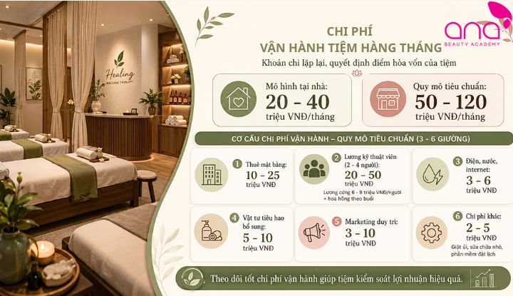 Chi phí mở tiệm massage trị liệu để vận hành mỗi tháng