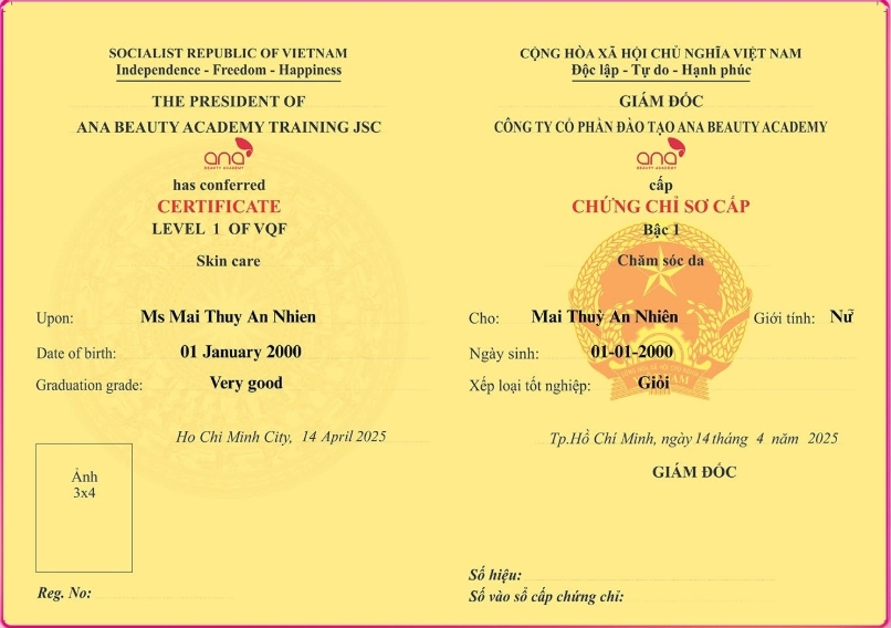 Chứng chỉ của Ana