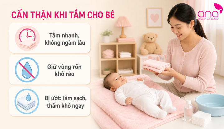 Giữ cuống rốn khô ráo trong và sau khi tắm 
