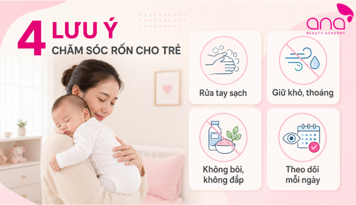 Giữ rốn sạch, khô, thoáng và để cuống rốn rụng tự nhiên 