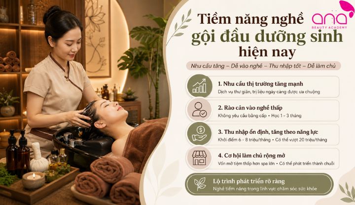 Nghề gội đầu dưỡng sinh có nhu cầu cao, dễ học và nhiều hướng phát triển