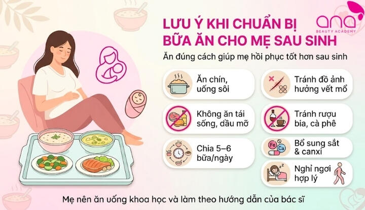 Lưu ý khi chuẩn bị bữa ăn cho bà mẹ sau sinh