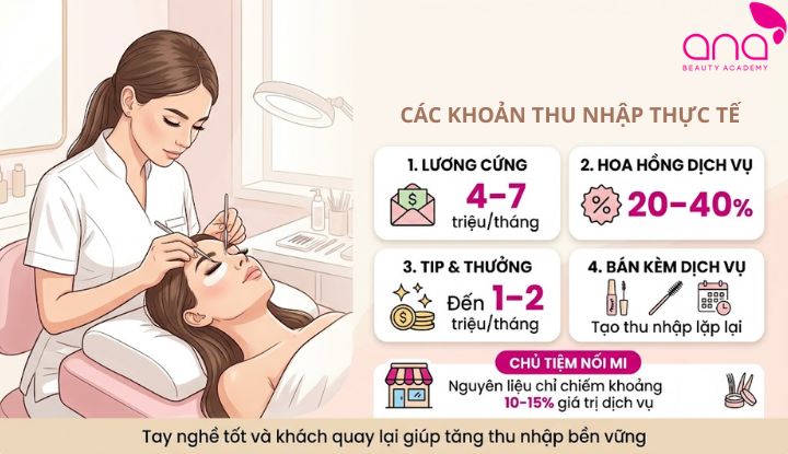 Thu nhập thực tế gồm lương cứng, hoa hồng, tiền tip và dịch vụ bổ sung